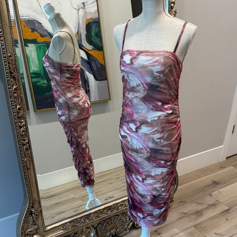 Bodycon ruched Pink and White Women's Dress